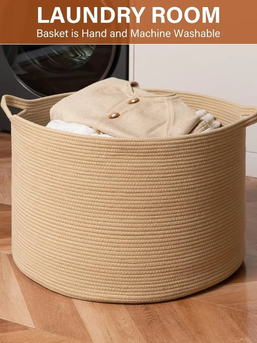 New Foldable Laundry Hamper Basket with Collapsible Handle Cotton Rope Soft Wov